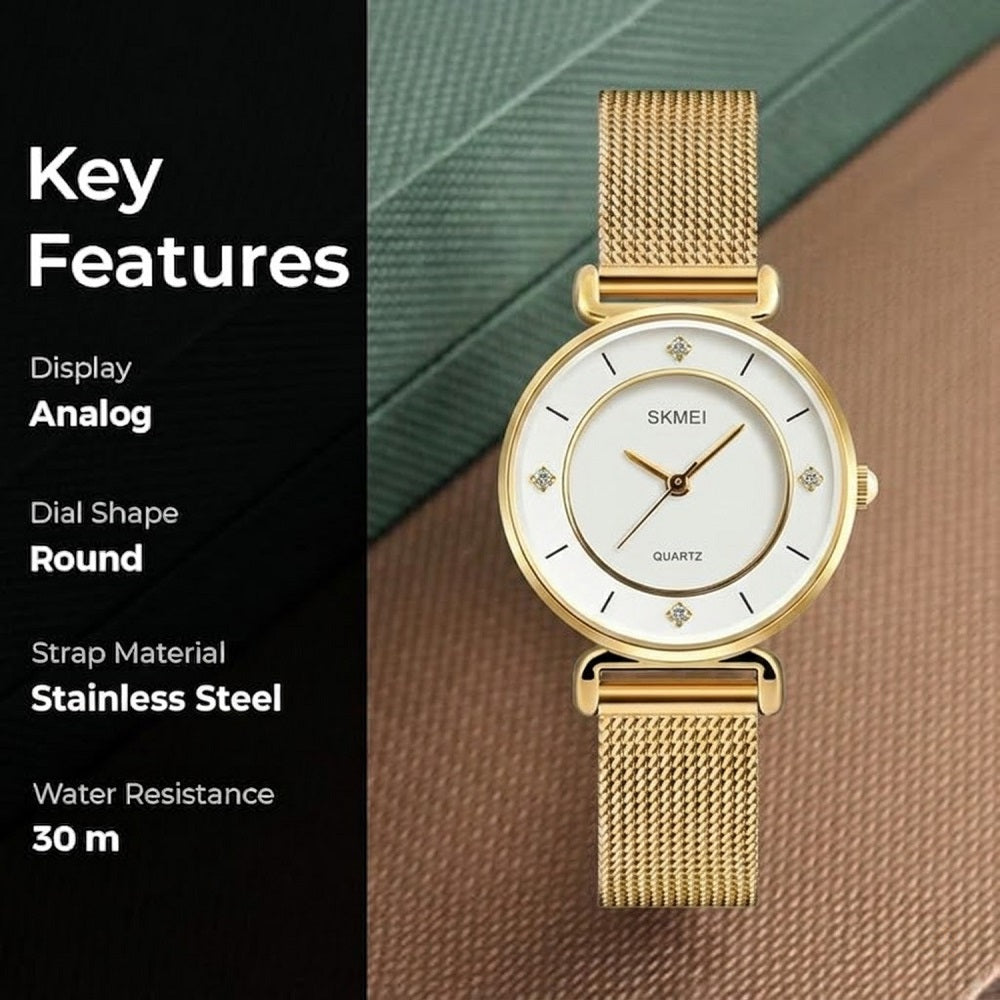 Elegant Analog Wrist Watch with Crystal Accents and Stainless Steel Strap For Women