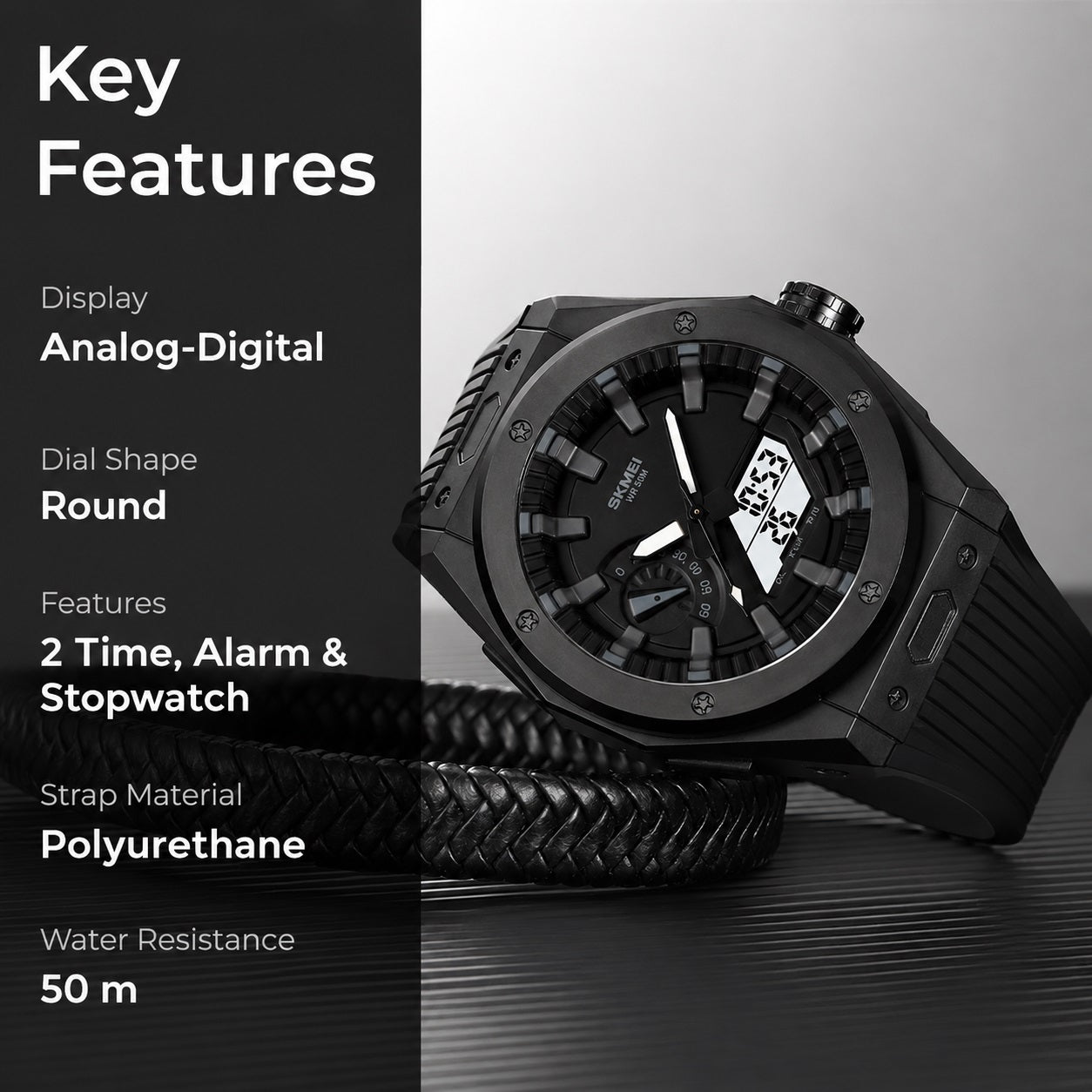 Men's Analog-Digital Sports Watch with Silicone Strap