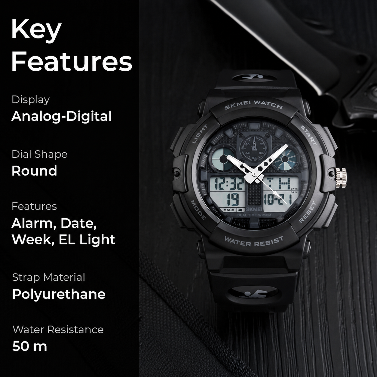 Premium Analog Digital Sports Watch for Men with Dual Display Alarm LED Light and Durable Strap