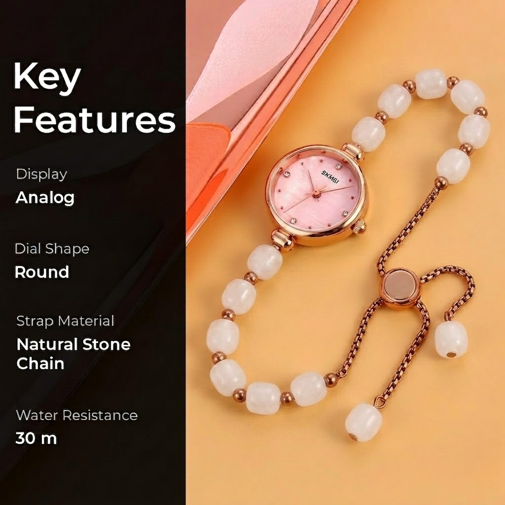 Elegant Pearl Chain Analog Watch for Women with Premium Rose Gold Finish and Adjustable Bracelet Design