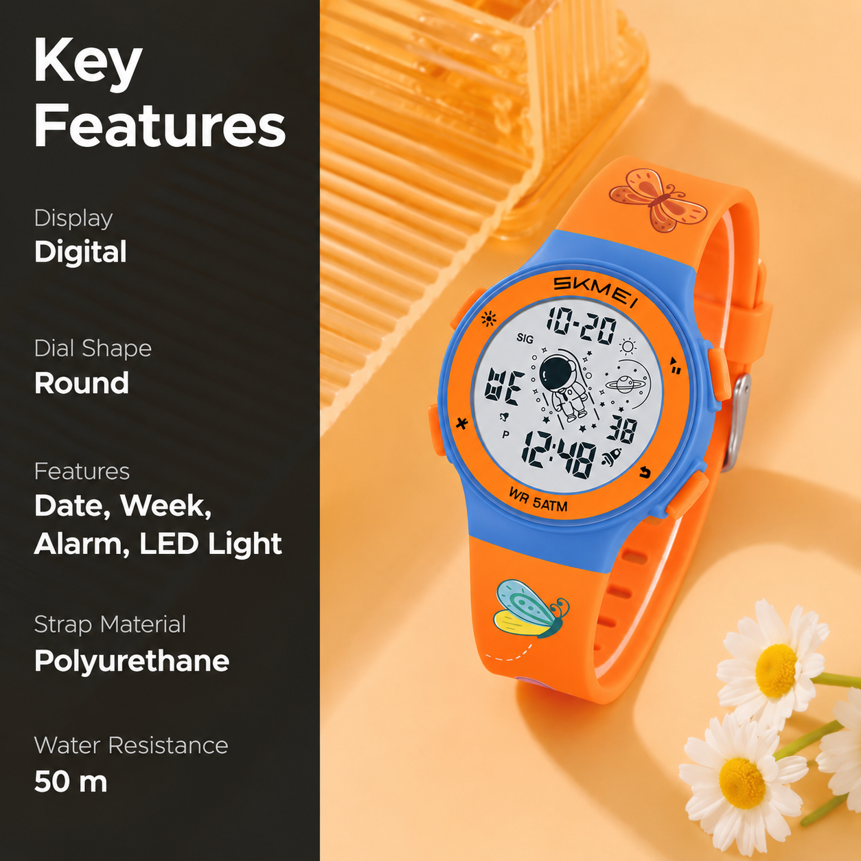Kids Digital Watch with Cartoon Space Design and Soft Comfortable Strap for Daily Wear