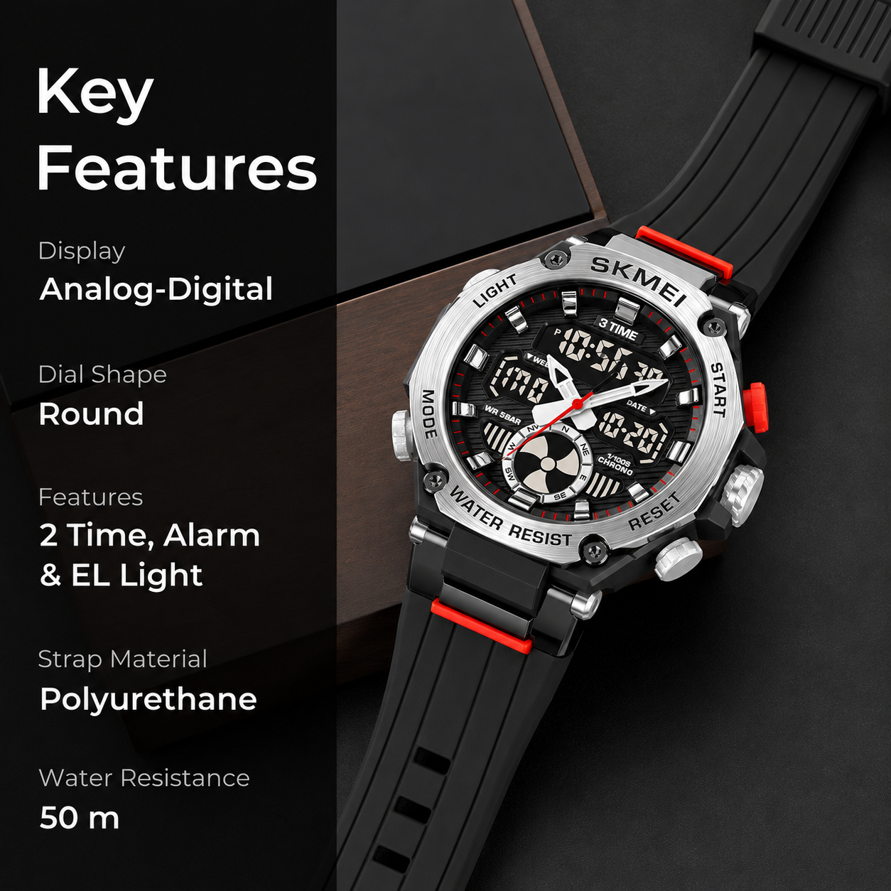 Sport Analog Digital Wrist Watch with Silicone Strap for men