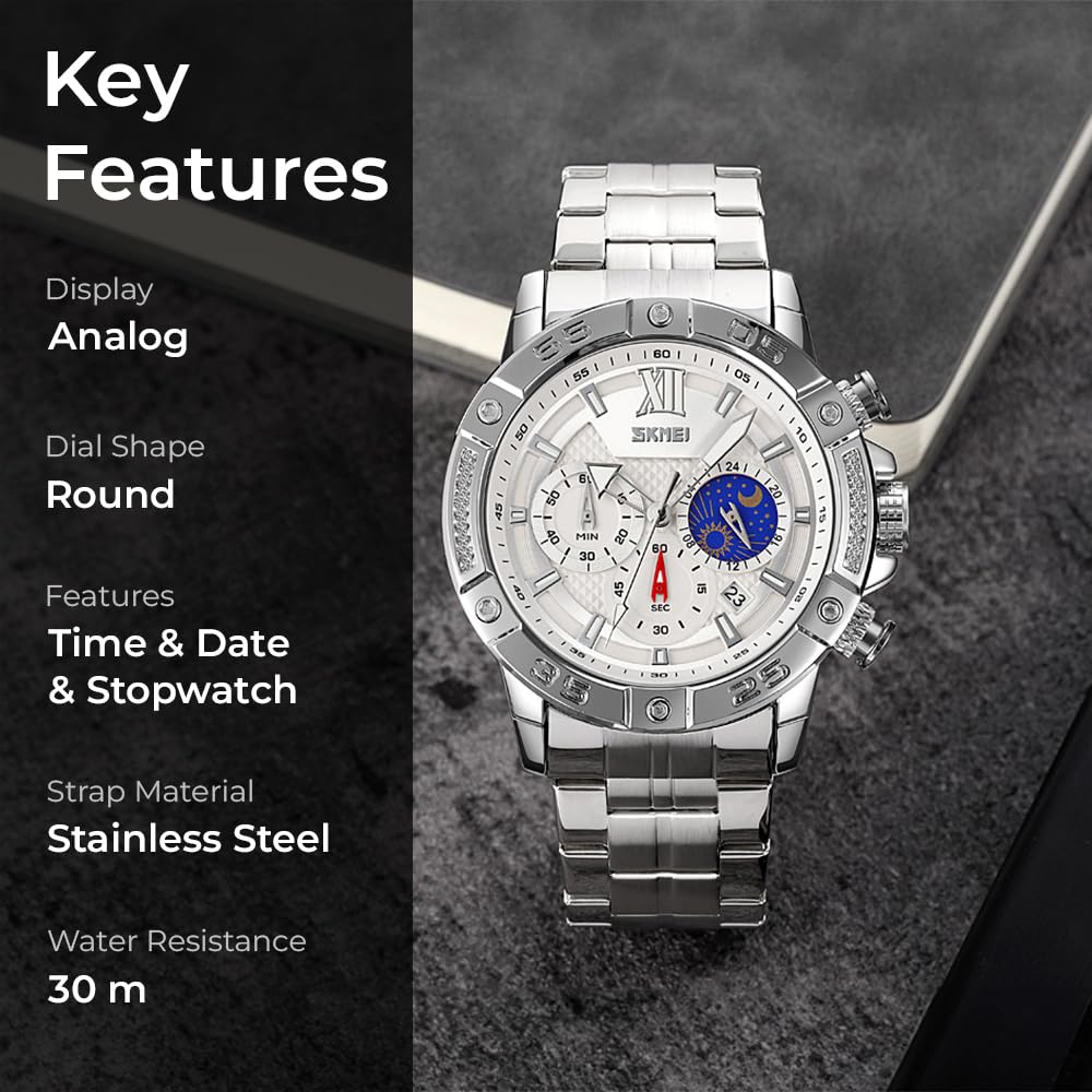 Premium Analog Chronograph Wrist Watch with Metal Strap For Men