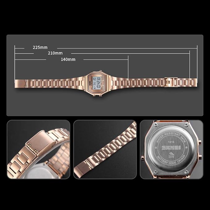 Skmei Digital Dial Stainless Steel Strap Watch for Women - 1415