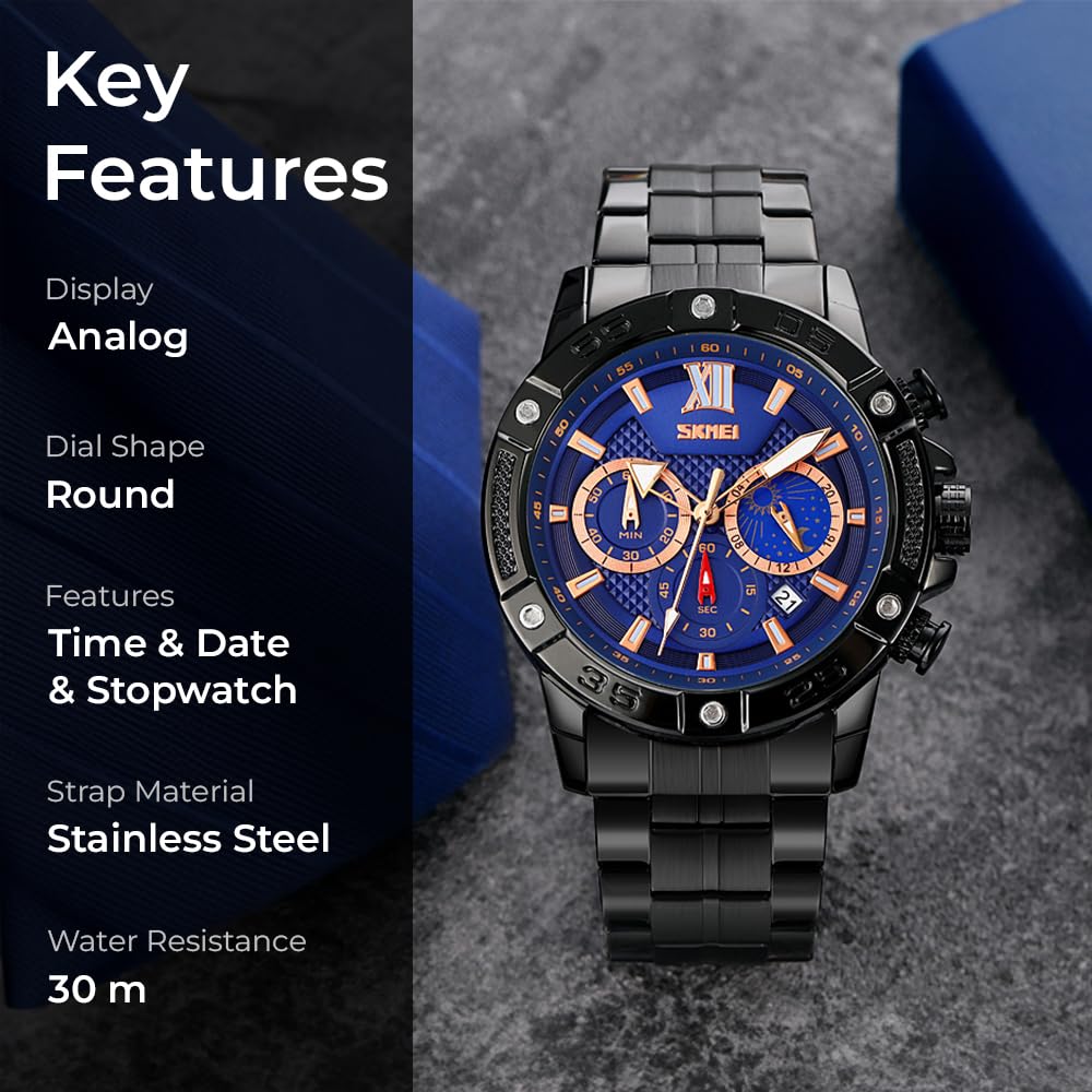 Premium Analog Chronograph Wrist Watch with Metal Strap For Men