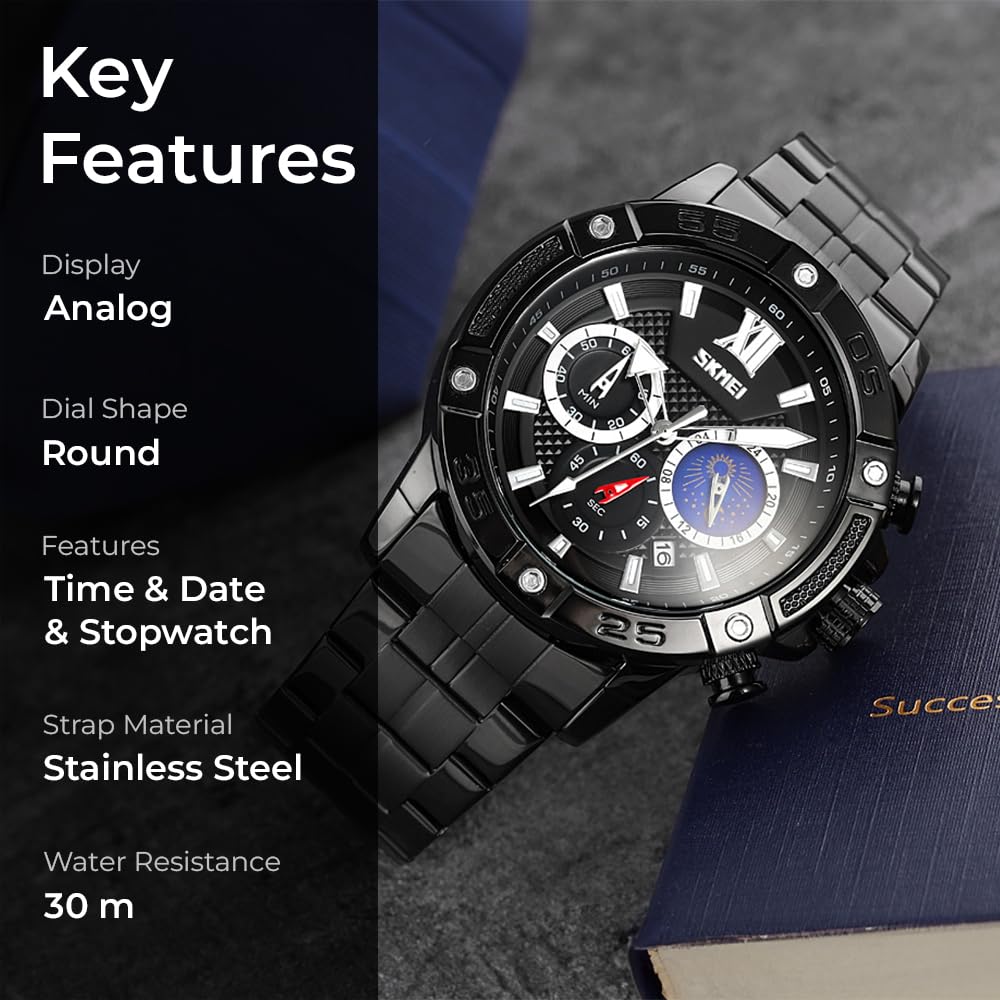 Premium Analog Chronograph Wrist Watch with Metal Strap For Men