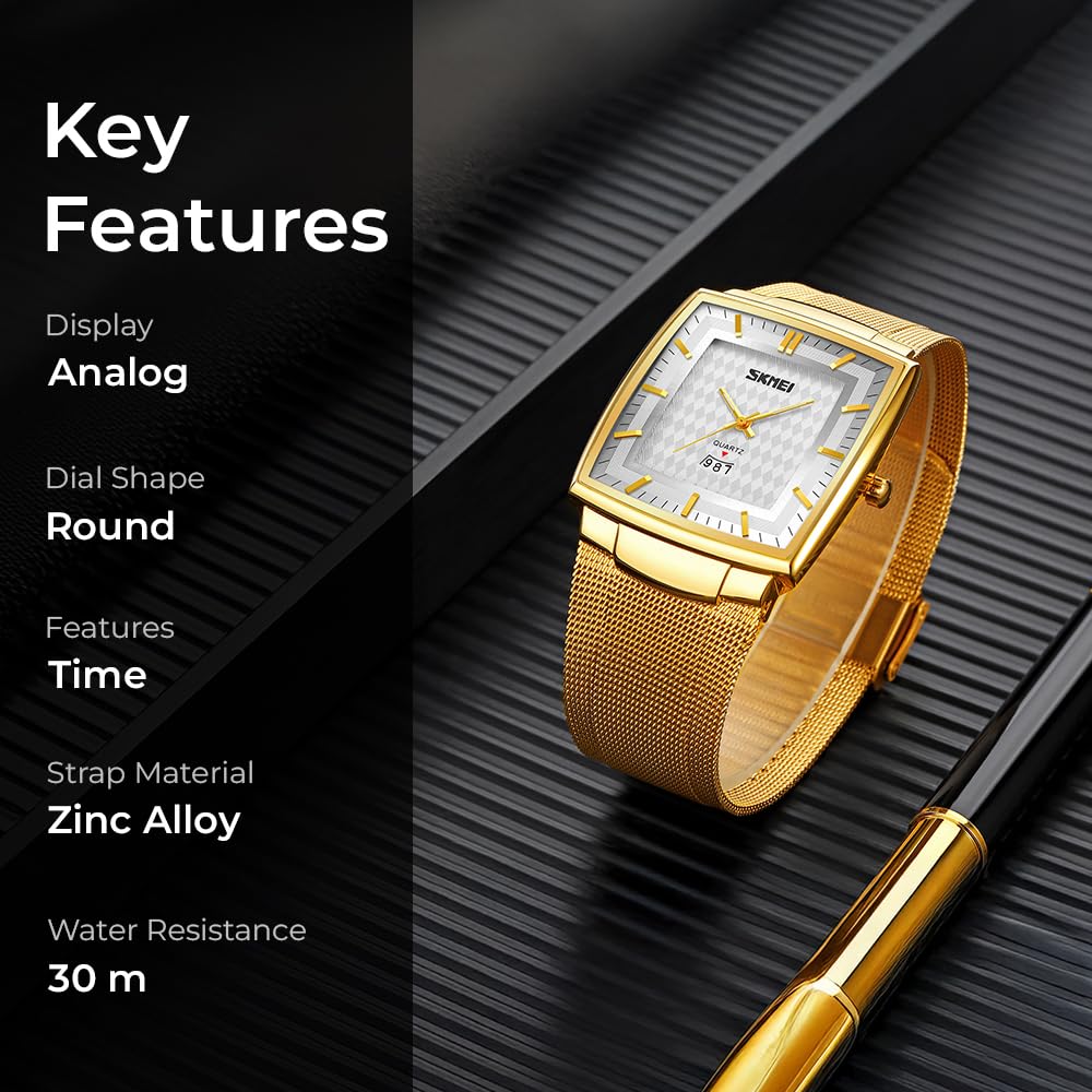 Elegant Rectangular Analog Wrist Watch for men