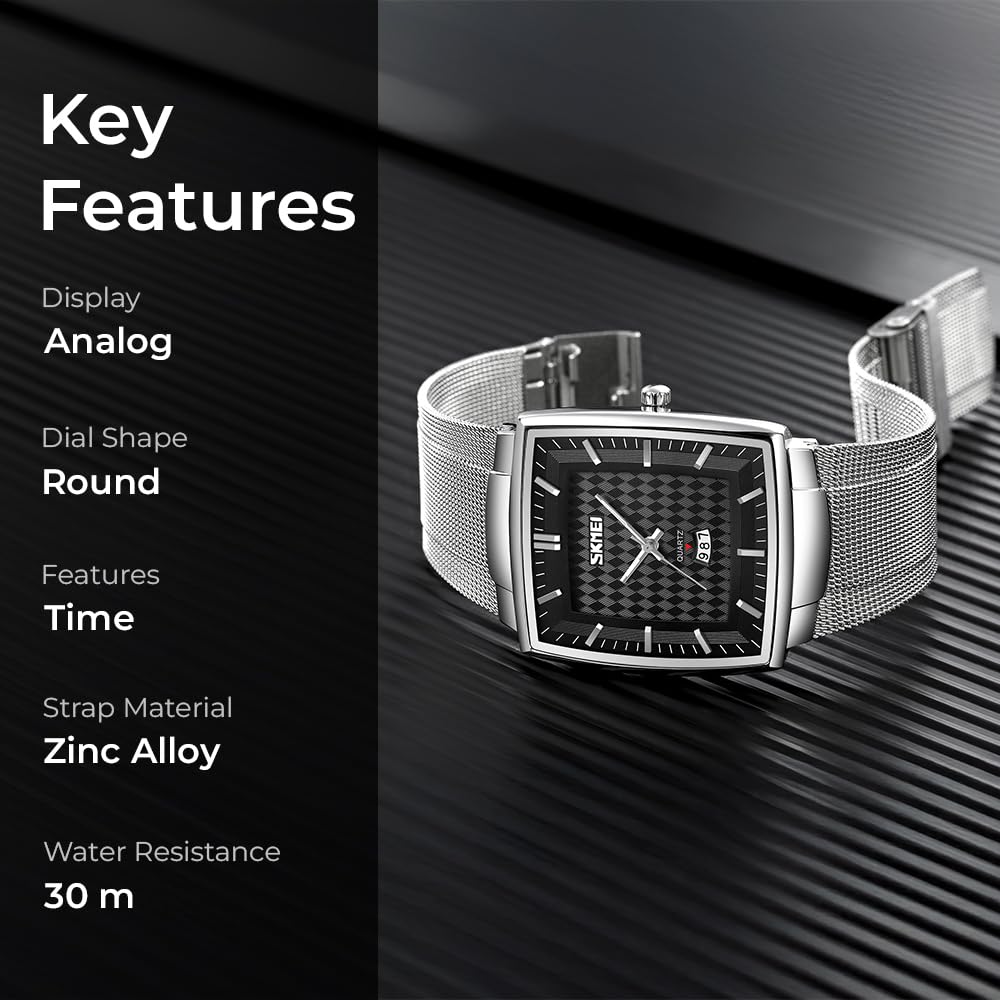 Elegant Rectangular Analog Wrist Watch for men