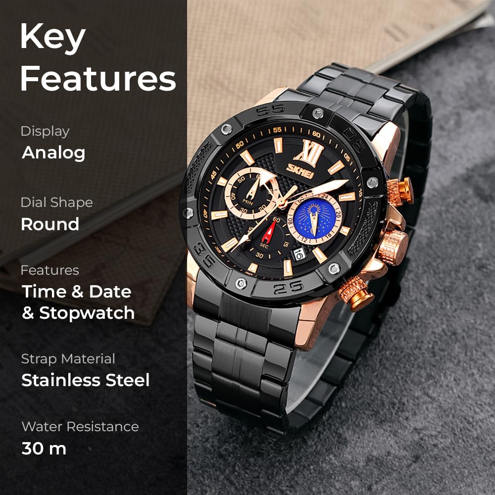 Premium Analog Chronograph Wrist Watch with Metal Strap For Men