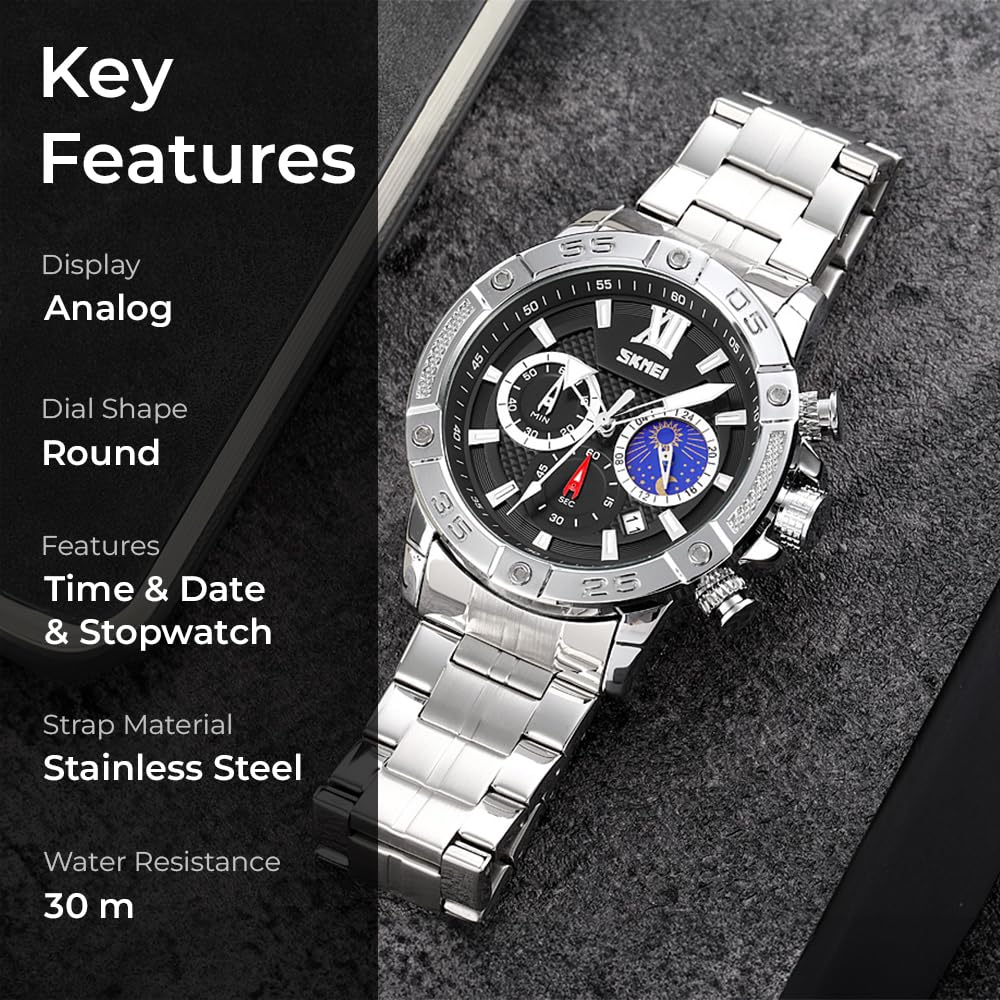 Premium Analog Chronograph Wrist Watch with Metal Strap For Men