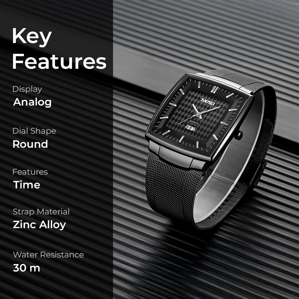 Elegant Rectangular Analog Wrist Watch for men
