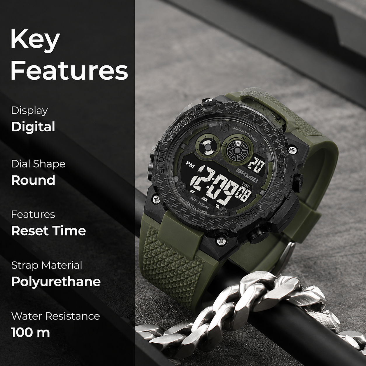 Rugged Digital Sports Watch with Textured Strap for men