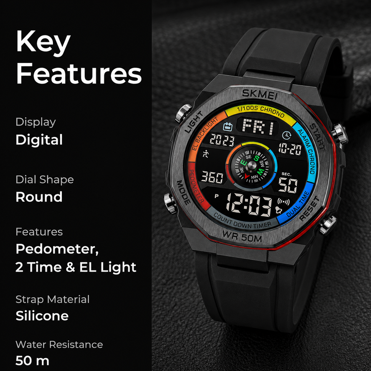 Smart Digital Sports Watch for Men with Multi Function Display and Rugged Outdoor Design