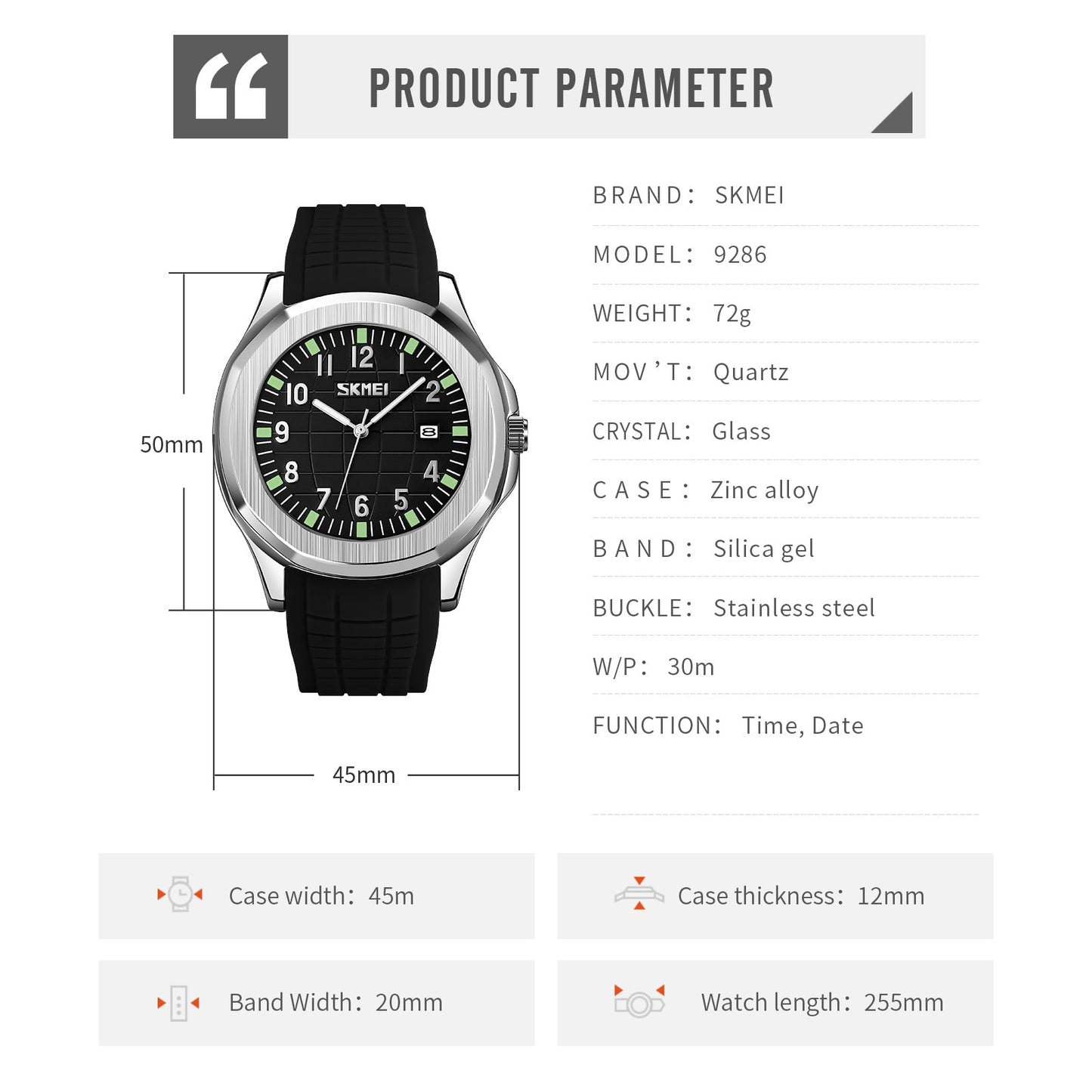 Skmei Quartz Analog Dial Silica Gel Strap Watch for Men - 9286