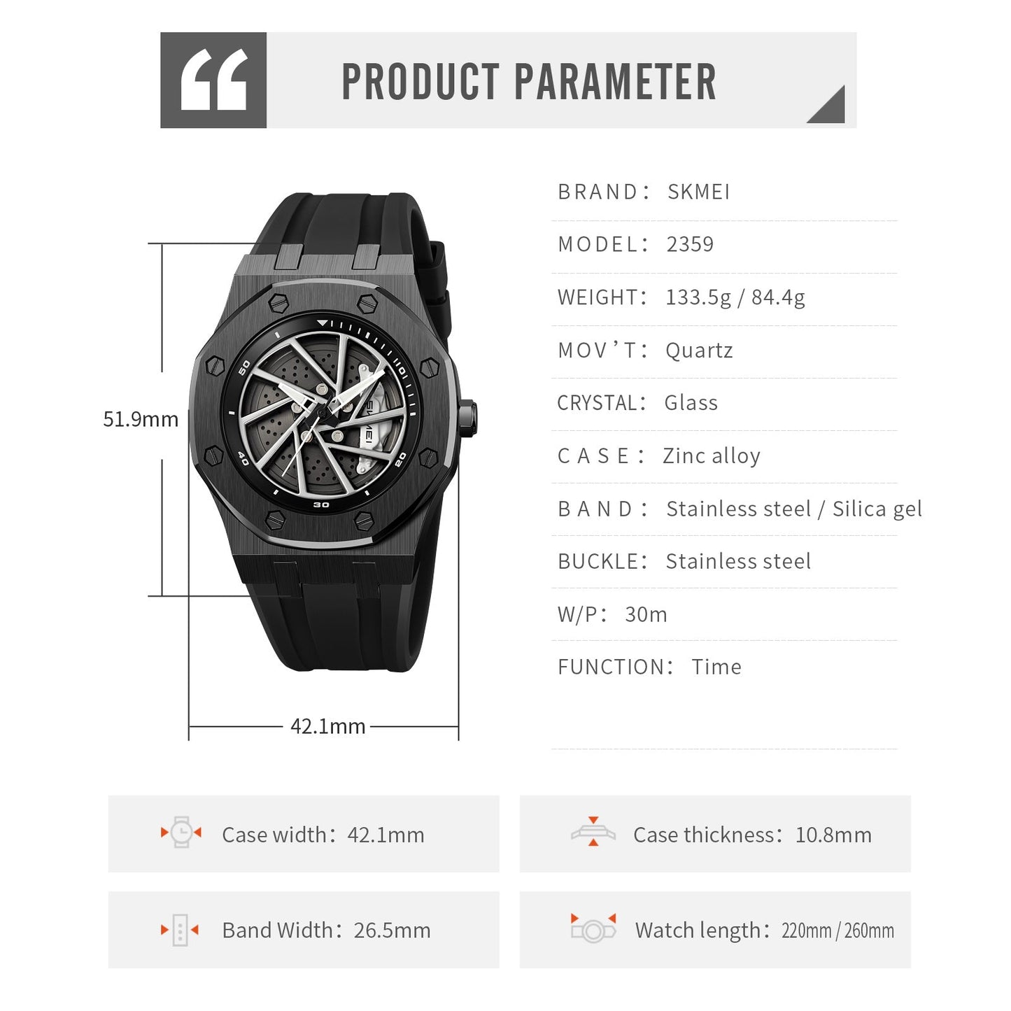 Skmei Quartz Analog Dial Silica Gel Strap Watch for Men - 2359