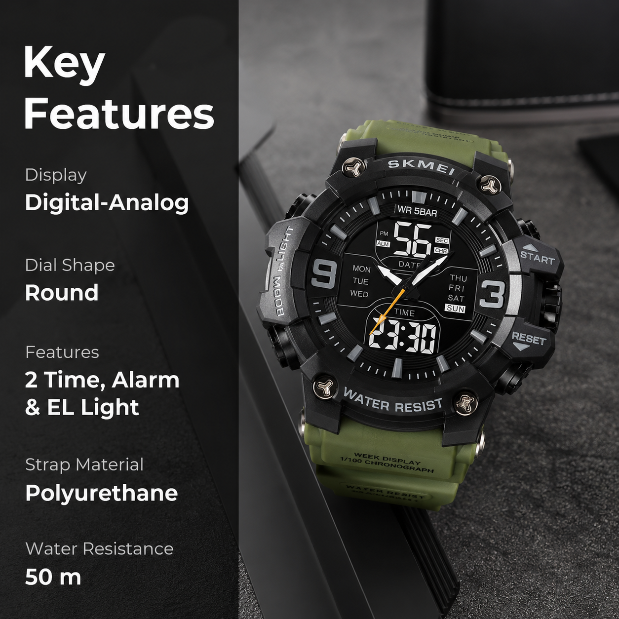 Rugged Analog Digital Sports Watch for Men with Multi Function Display and Outdoor Style