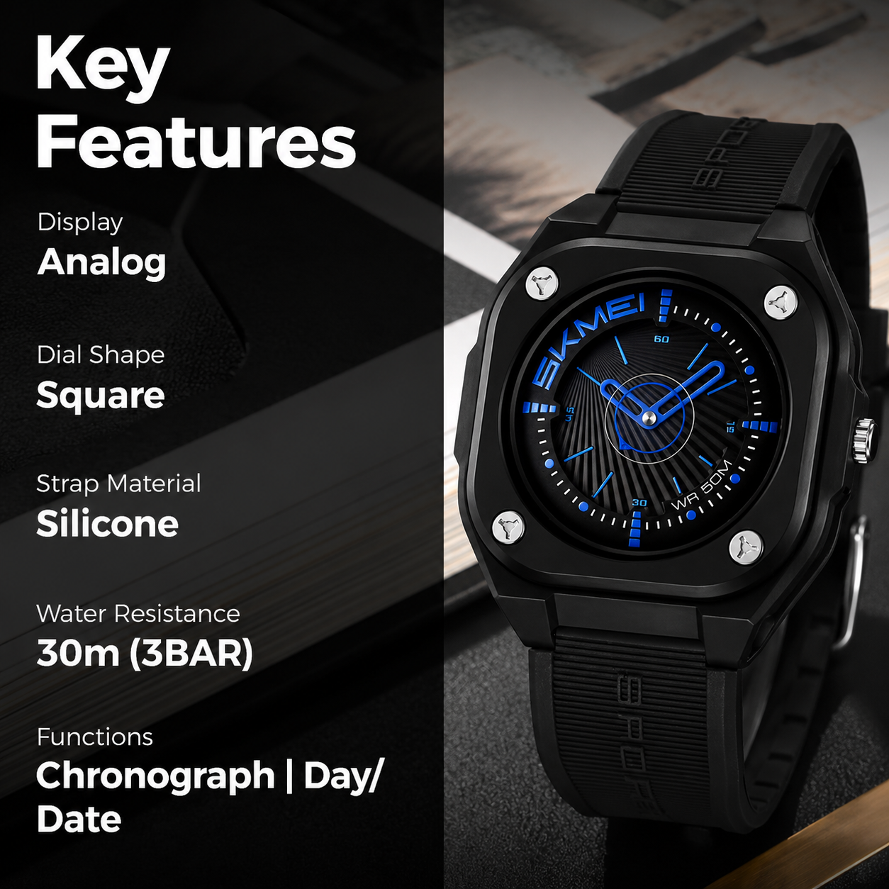 Minimalist Analog Wrist Watch with Textured Strap for men
