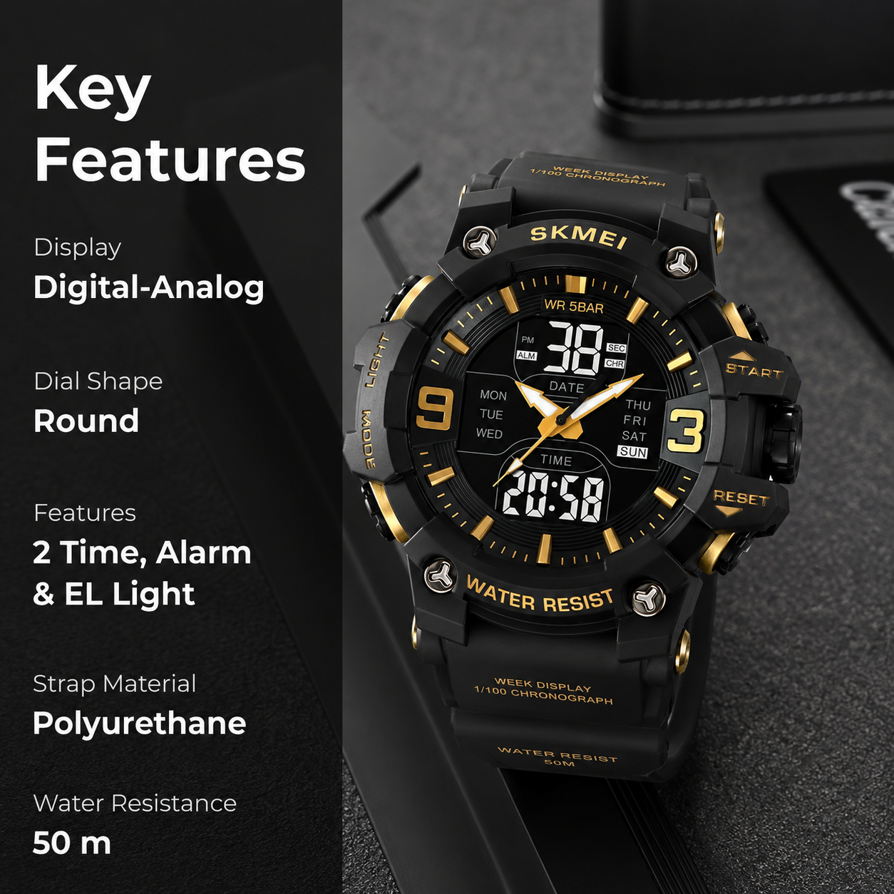 Rugged Analog Digital Sports Watch for Men with Multi Function Display and Outdoor Style