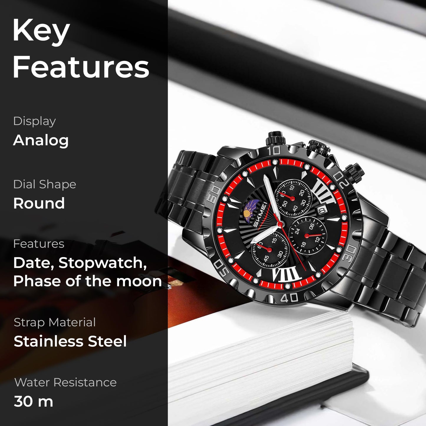 Luxury Multifunction Analog Wrist Watch with Metal Bracelet for men