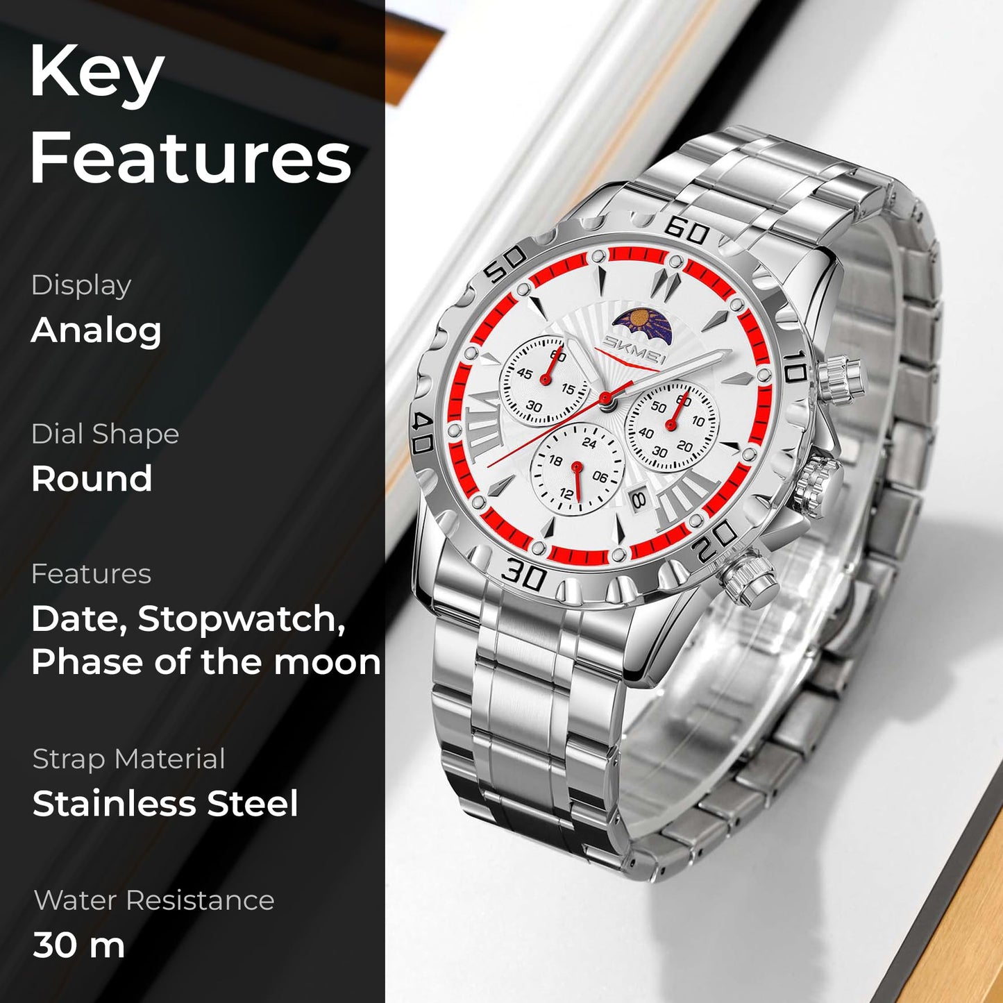 Luxury Multifunction Analog Wrist Watch with Metal Bracelet for men