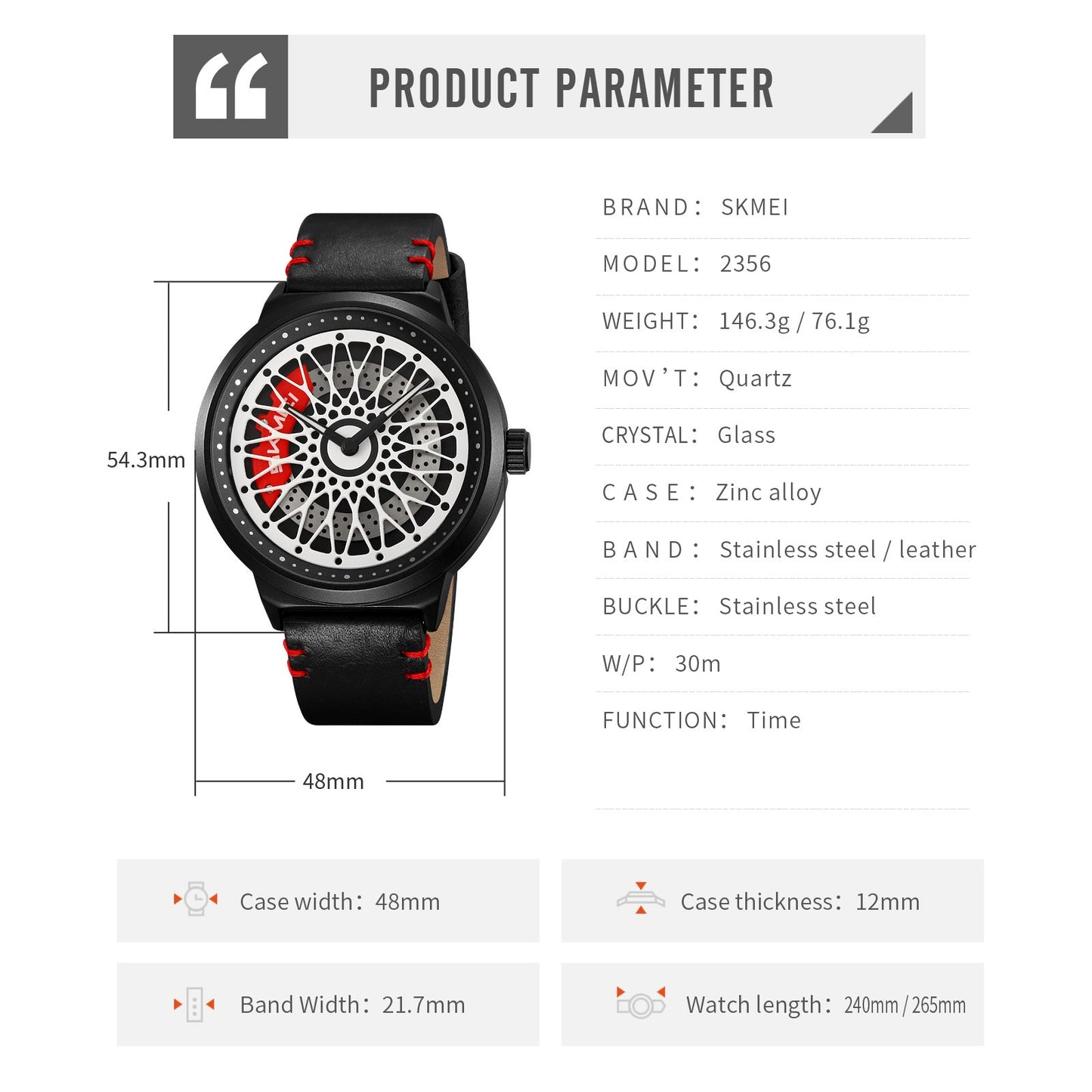 Skmei Quartz Analog Dial Stainless Steel Strap Watch for Men - 2356