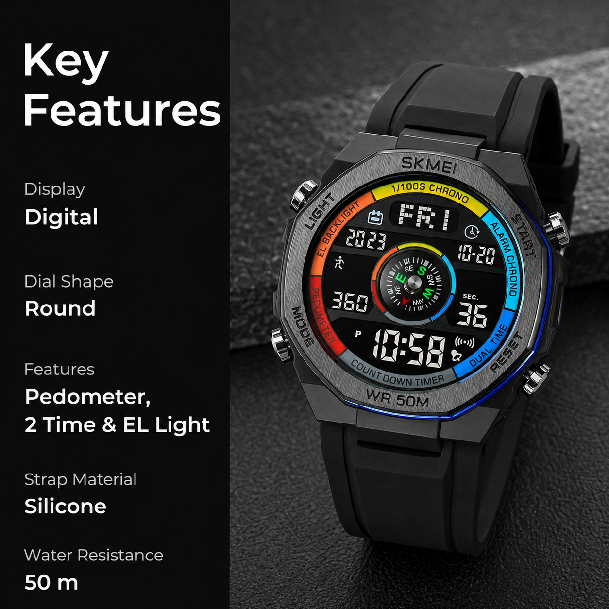 Smart Digital Sports Watch for Men with Multi Function Display and Rugged Outdoor Design