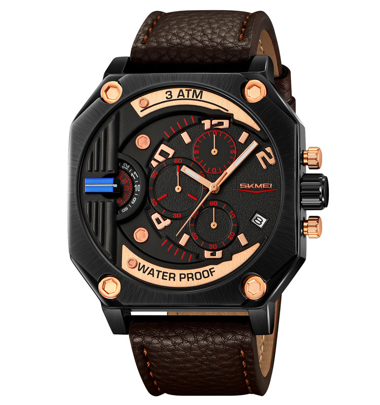 Skmei Quartz Analog Dial Leather Strap Watch for Men - 9343