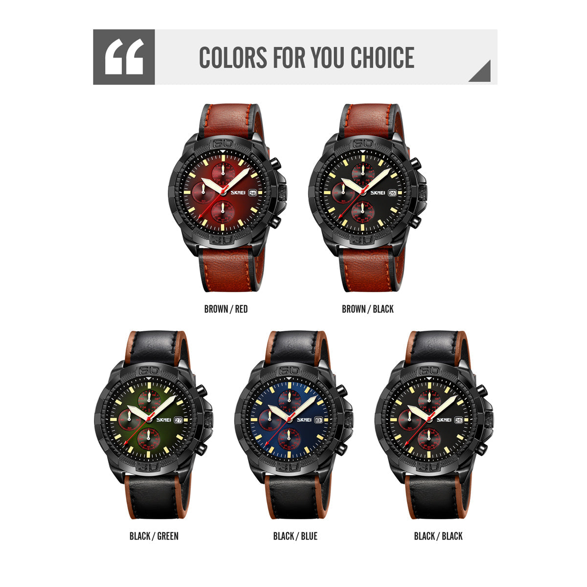 Skmei Quartz Analog Dial Leather Strap Watch for Men - 9347