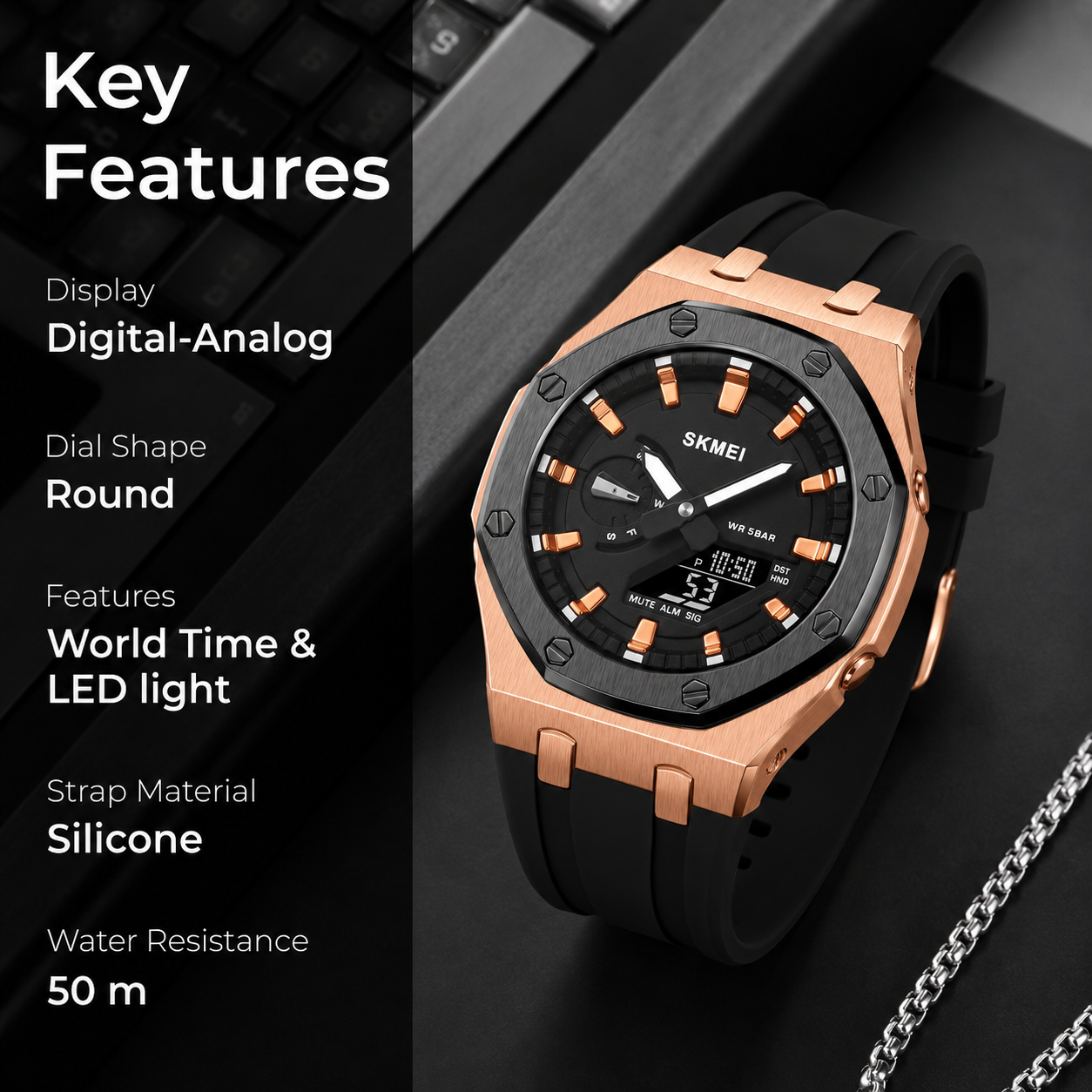 Premium Analog Digital Wrist Watch with Silicone Strap