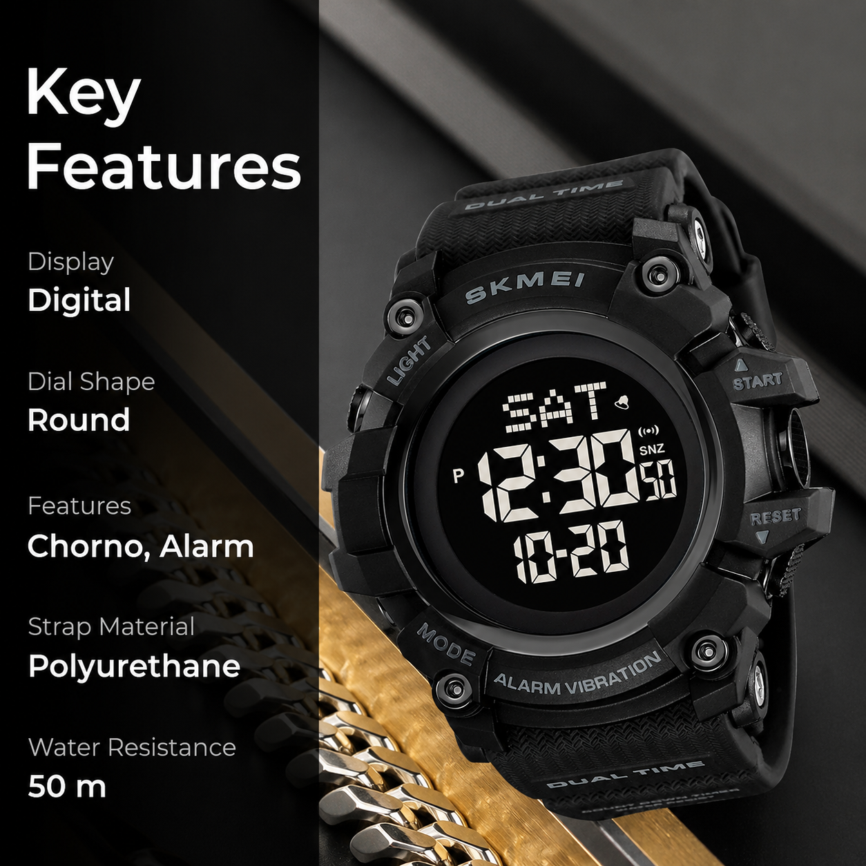 Outdoor Digital Sports Watch with Vibration Alert for men
