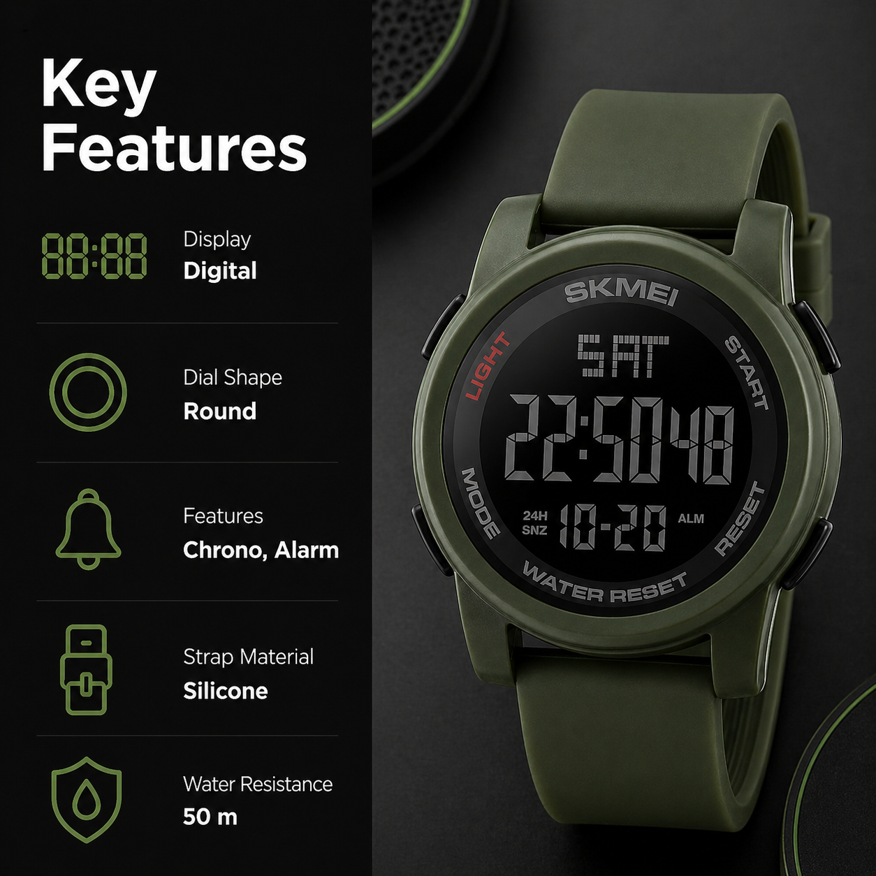 Premium Digital Sports Watch for Men with Round Dial Dual Time Alarm Stopwatch Luminous Display and Comfortable Strap