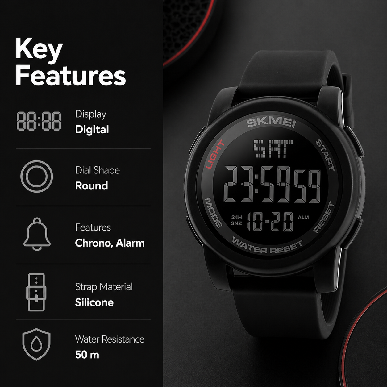 Premium Digital Sports Watch for Men with Round Dial Dual Time Alarm Stopwatch Luminous Display and Comfortable Strap