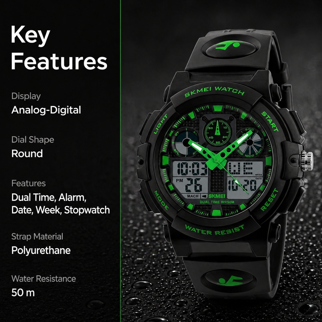 Premium Analog Digital Sports Watch for Men with Dual Display Alarm LED Light and Durable Strap