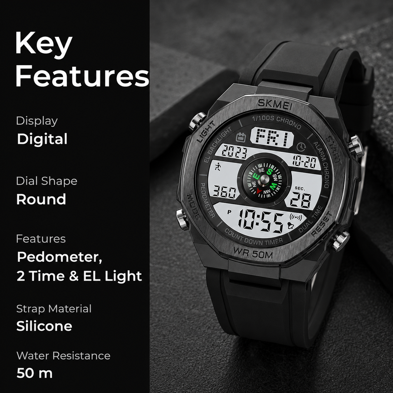 Smart Digital Sports Watch for Men with Multi Function Display and Rugged Outdoor Design