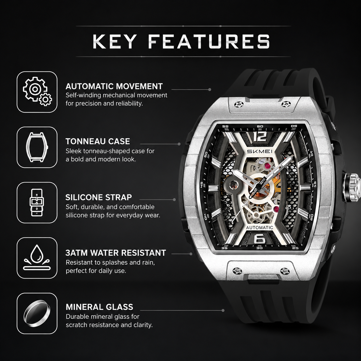 Luxury Automatic Skeleton Wrist Watch for men