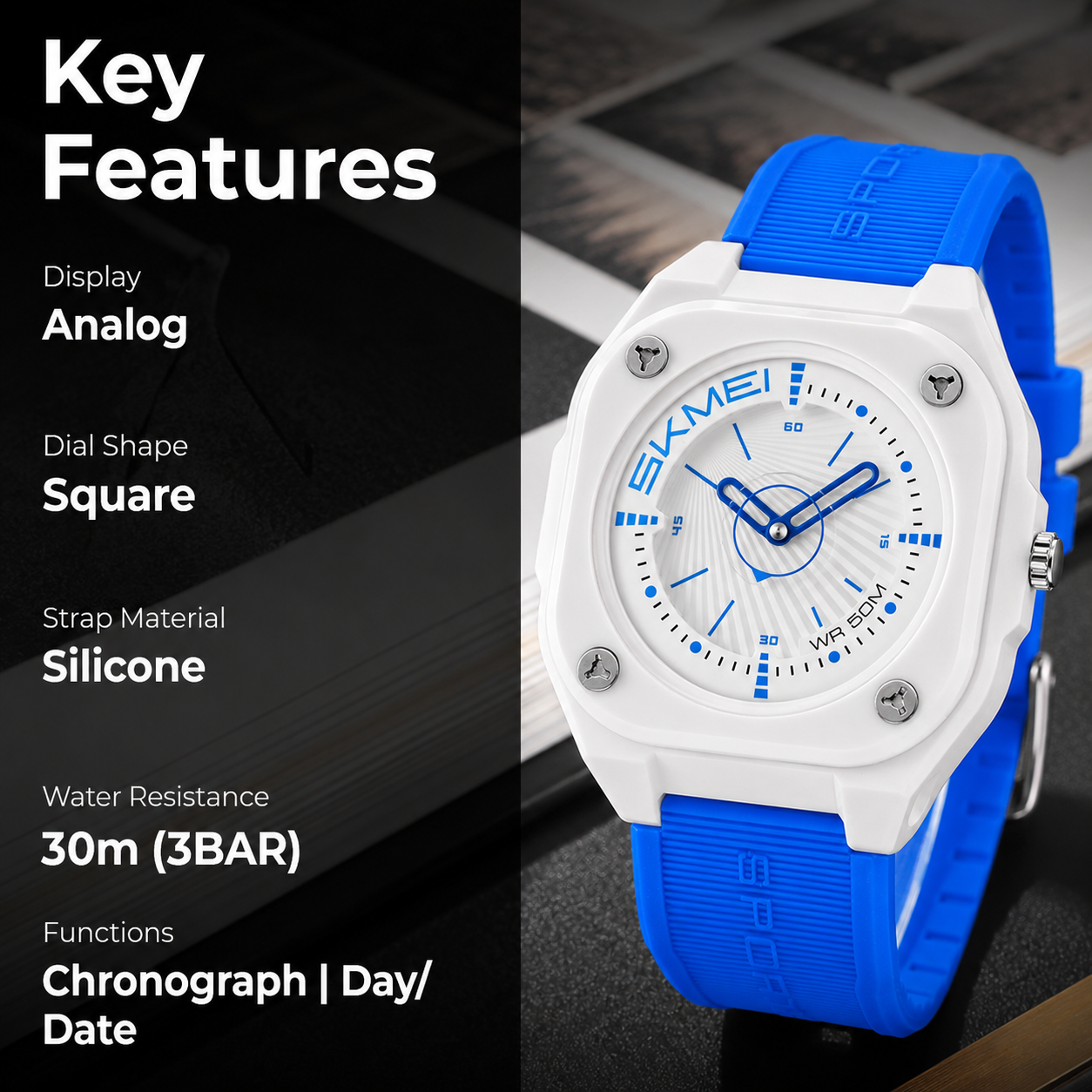 Minimalist Analog Wrist Watch with Textured Strap for men