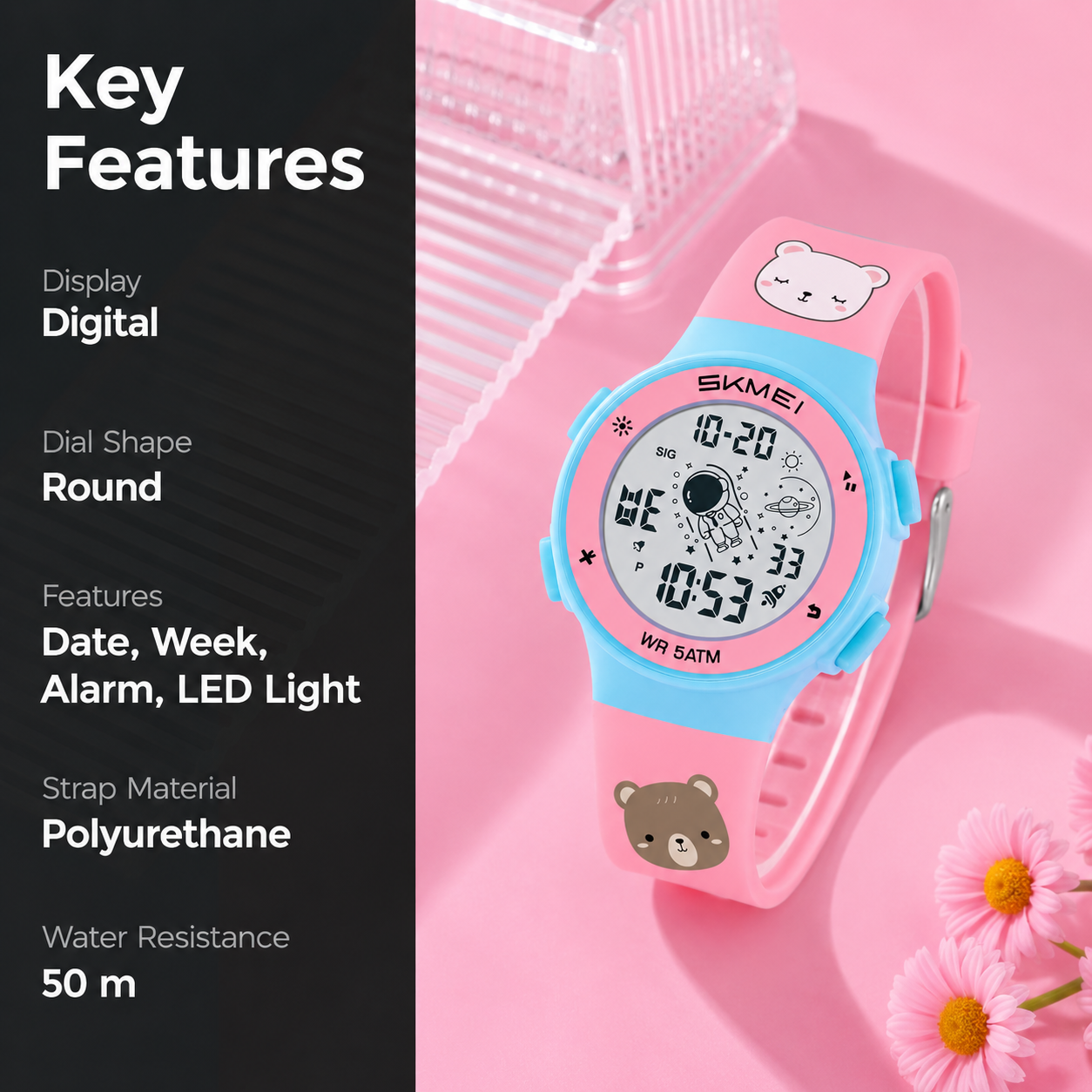 Kids Digital Watch with Cartoon Space Design and Soft Comfortable Strap for Daily Wear