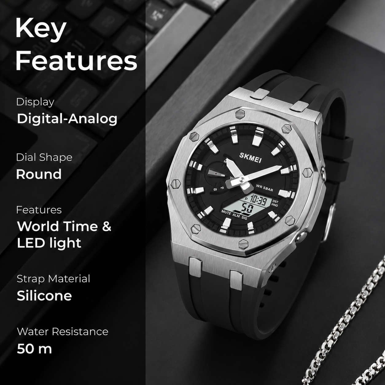 Premium Analog Digital Wrist Watch with Silicone Strap