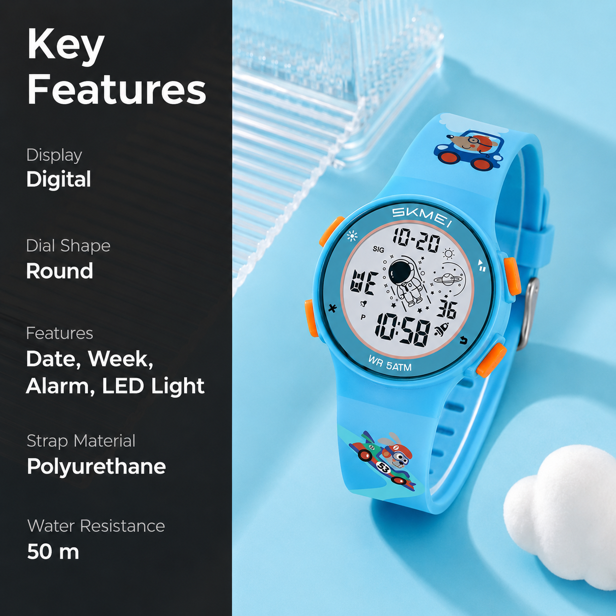 Kids Digital Watch with Cartoon Space Design and Soft Comfortable Strap for Daily Wear