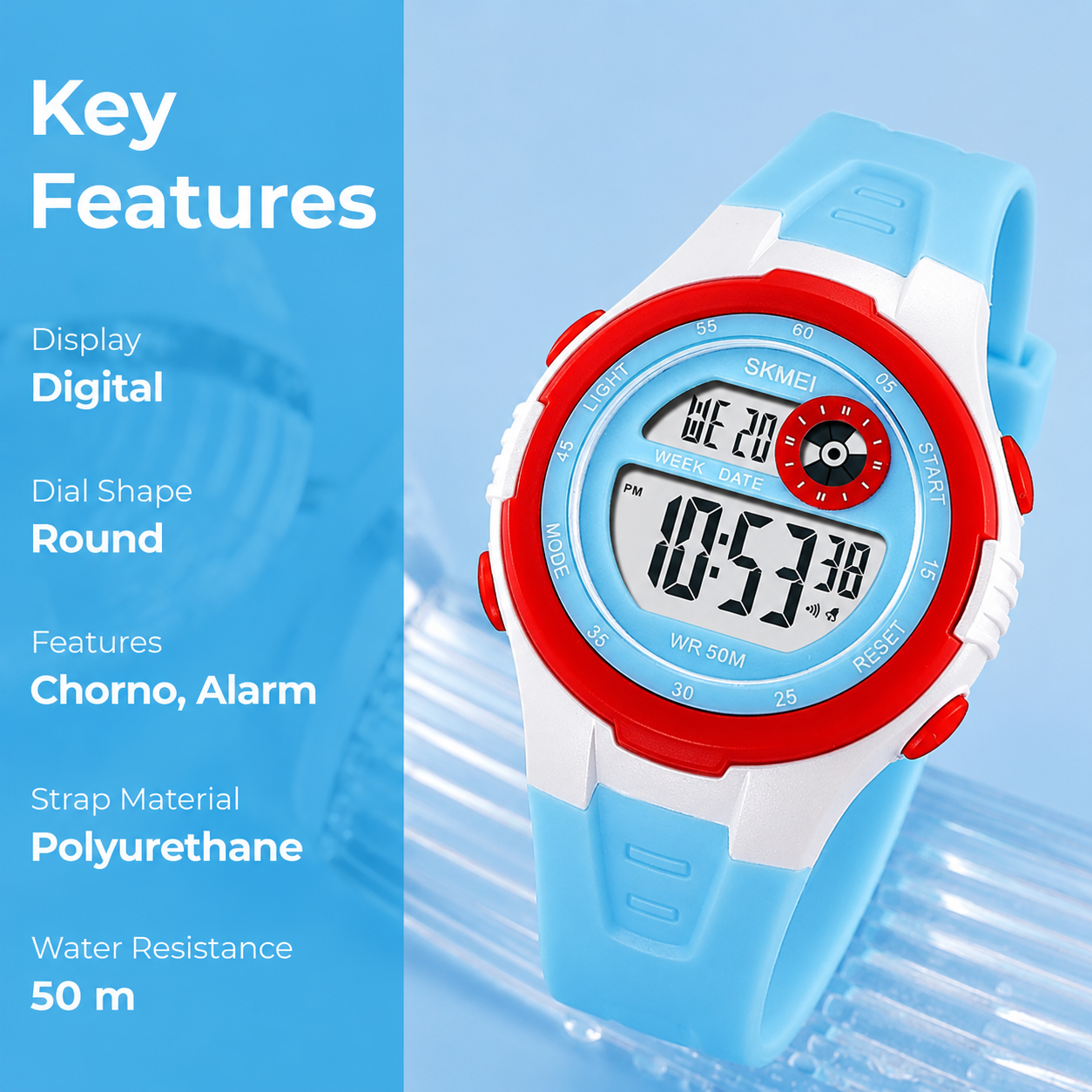 Digital Sports Wrist Watch with Alarm and Chronograph for kids