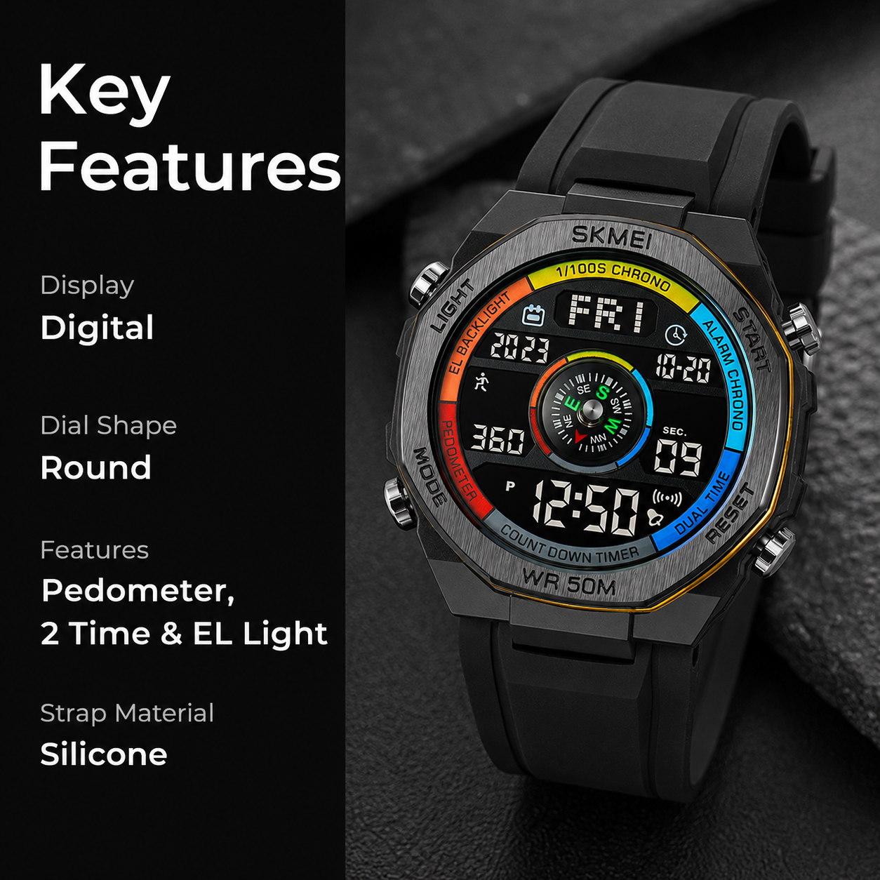 Smart Digital Sports Watch for Men with Multi Function Display and Rugged Outdoor Design