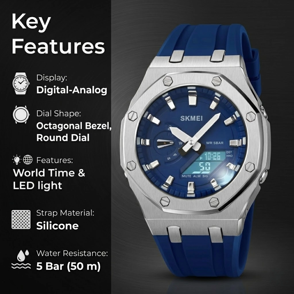 Premium Analog Digital Wrist Watch with Silicone Strap