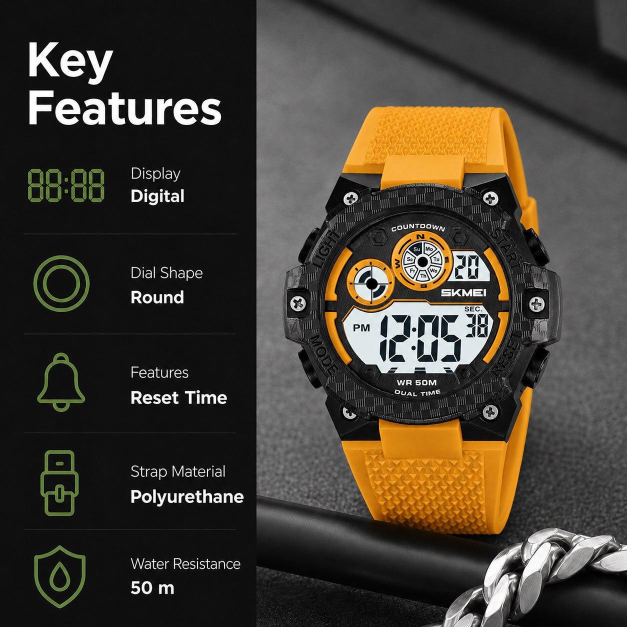 Rugged Digital Sports Watch with Textured Strap for men