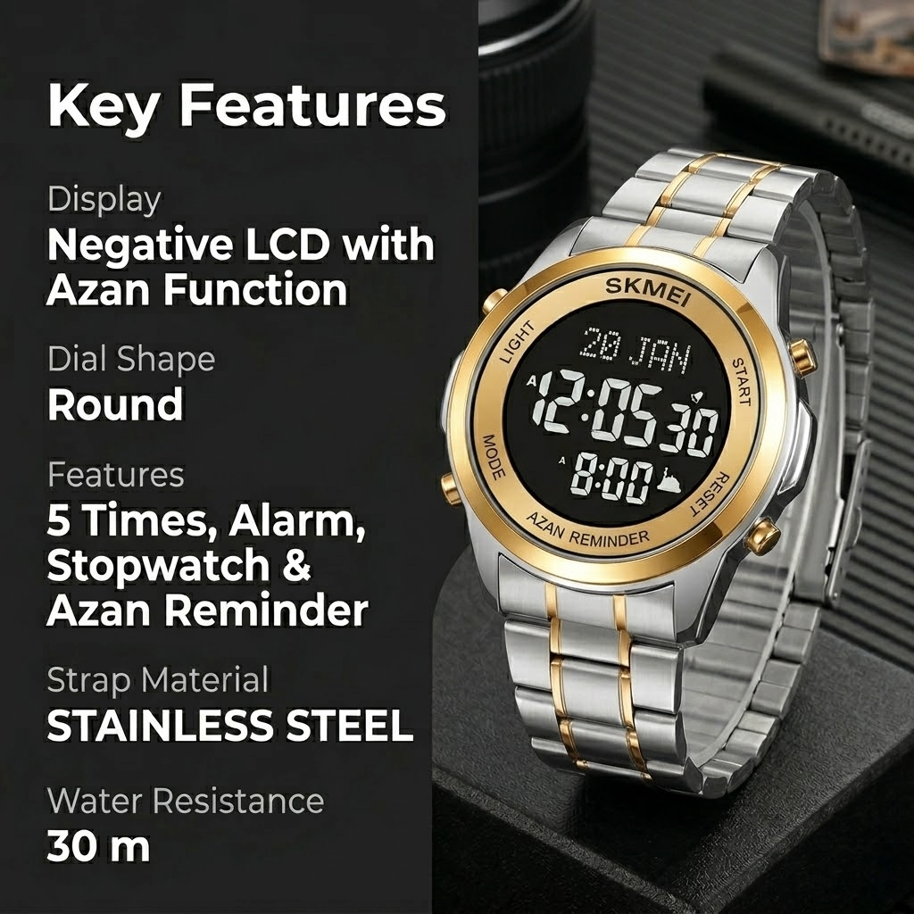 Digital Watch with Stainless Steel Strap for men
