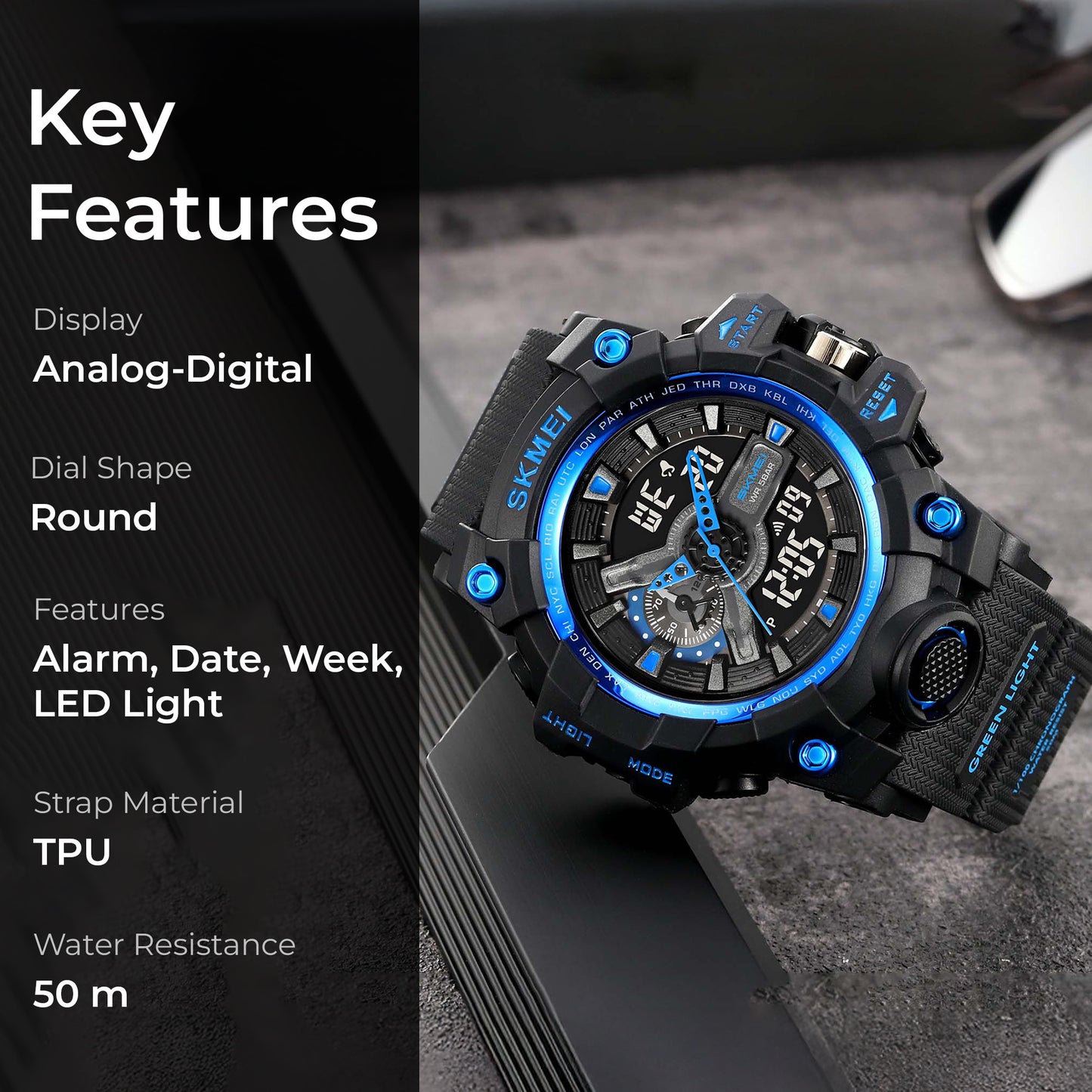 Skmei Digital-Analog Black Dial ABS-TPU Case TPU Strap Watch for Men - 2396