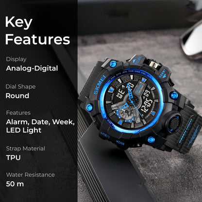 Skmei Digital-Analog Black Dial ABS-TPU Case TPU Strap Watch for Men - 2396
