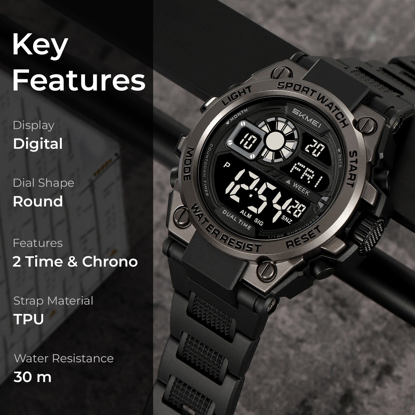 Skmei Digital Dial TPU Strap Watch for Men - 2318