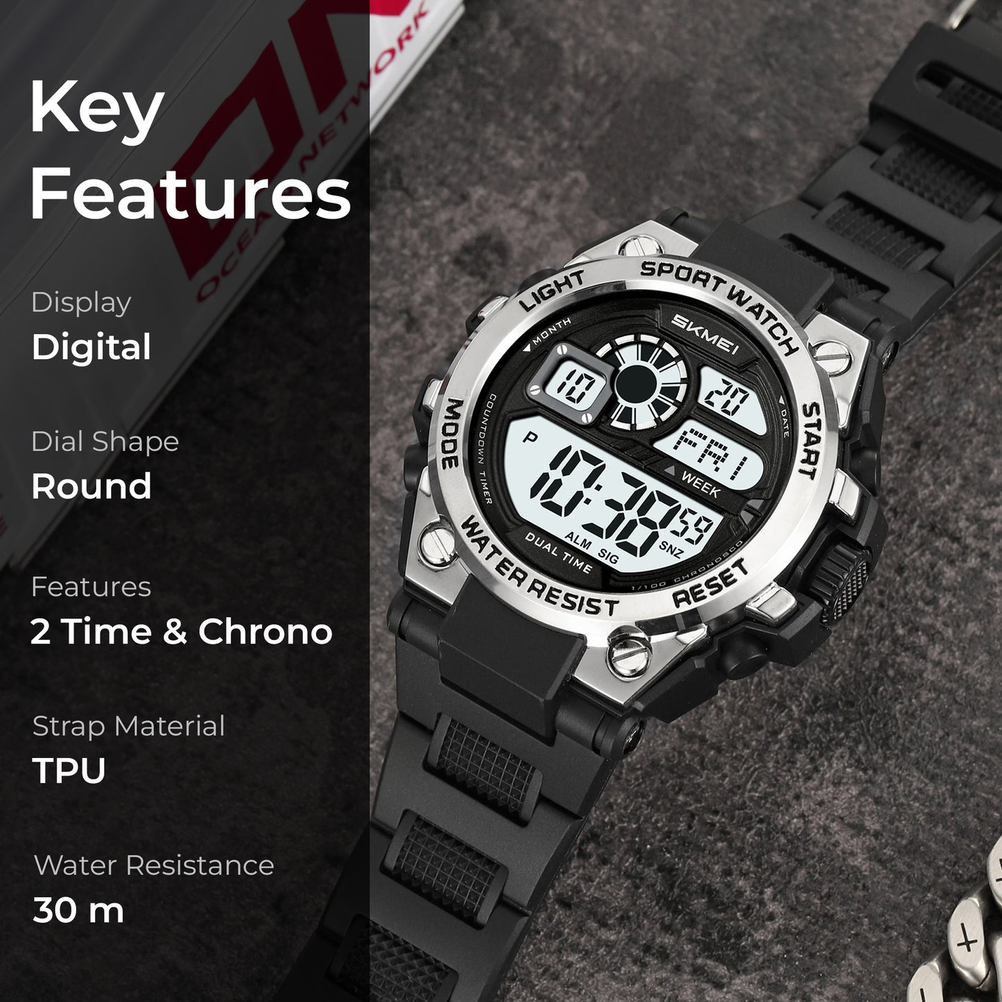 Skmei Digital Dial TPU Strap Watch for Men - 2318