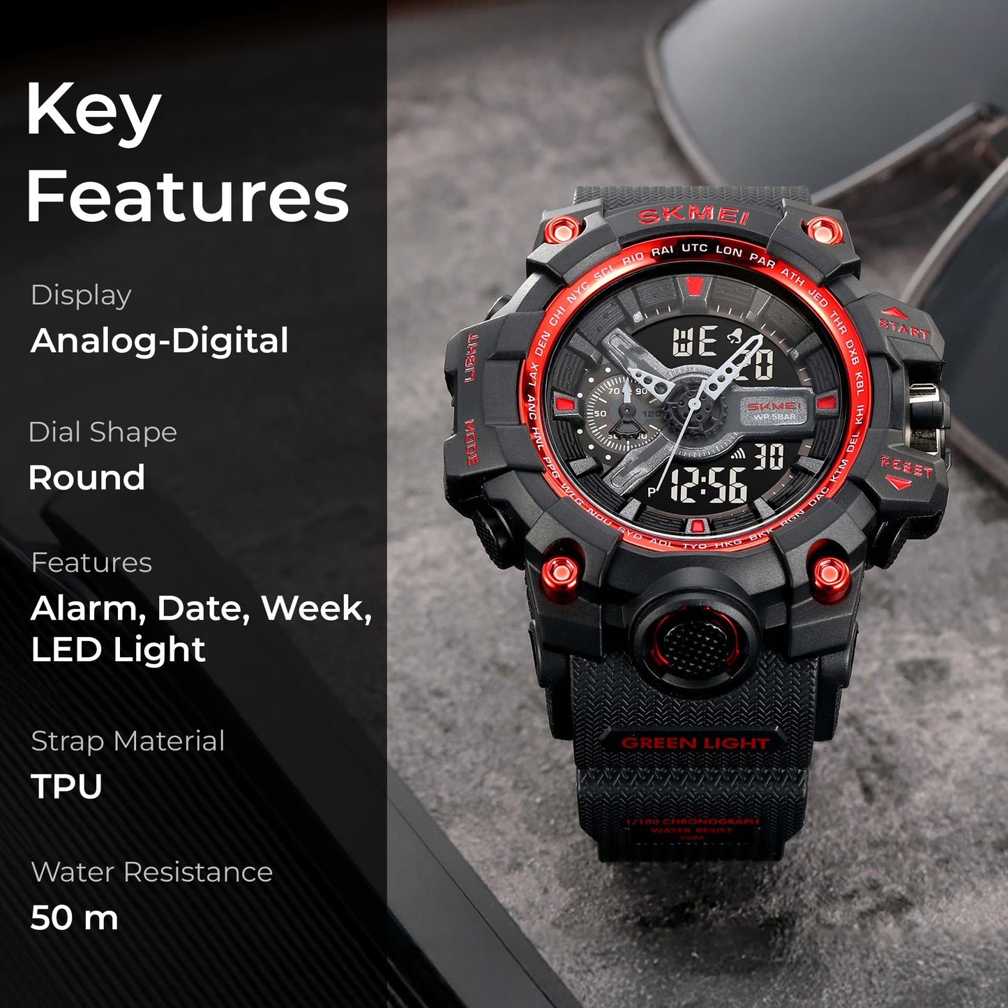 Skmei Digital-Analog Black Dial ABS-TPU Case TPU Strap Watch for Men - 2396