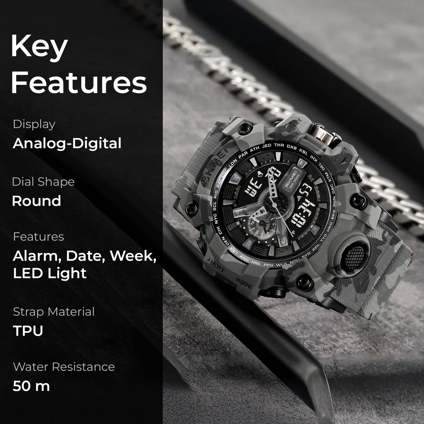 Skmei Digital-Analog Black Dial ABS-TPU Case TPU Strap Watch for Men - 2396